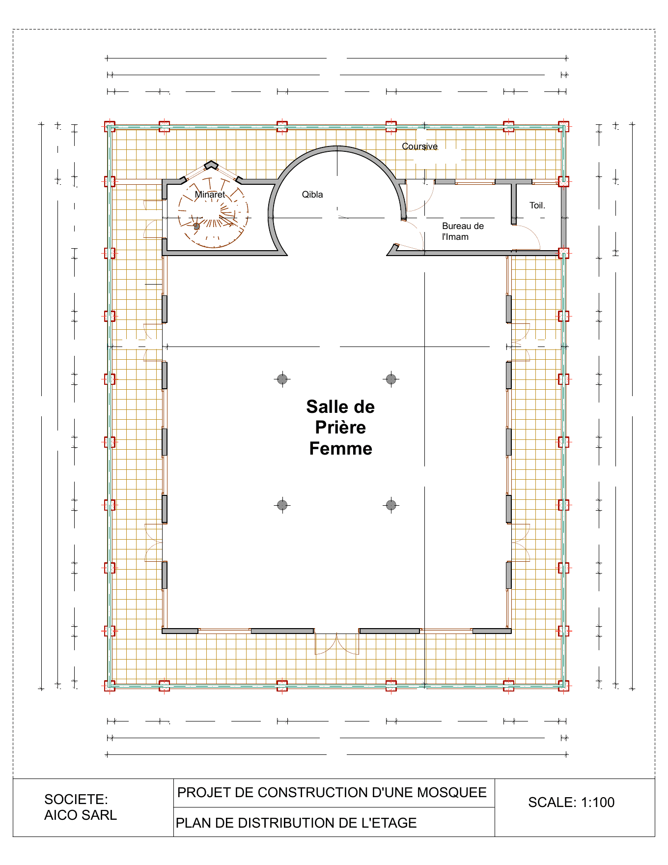 Mosquée — Distribution de l'étage