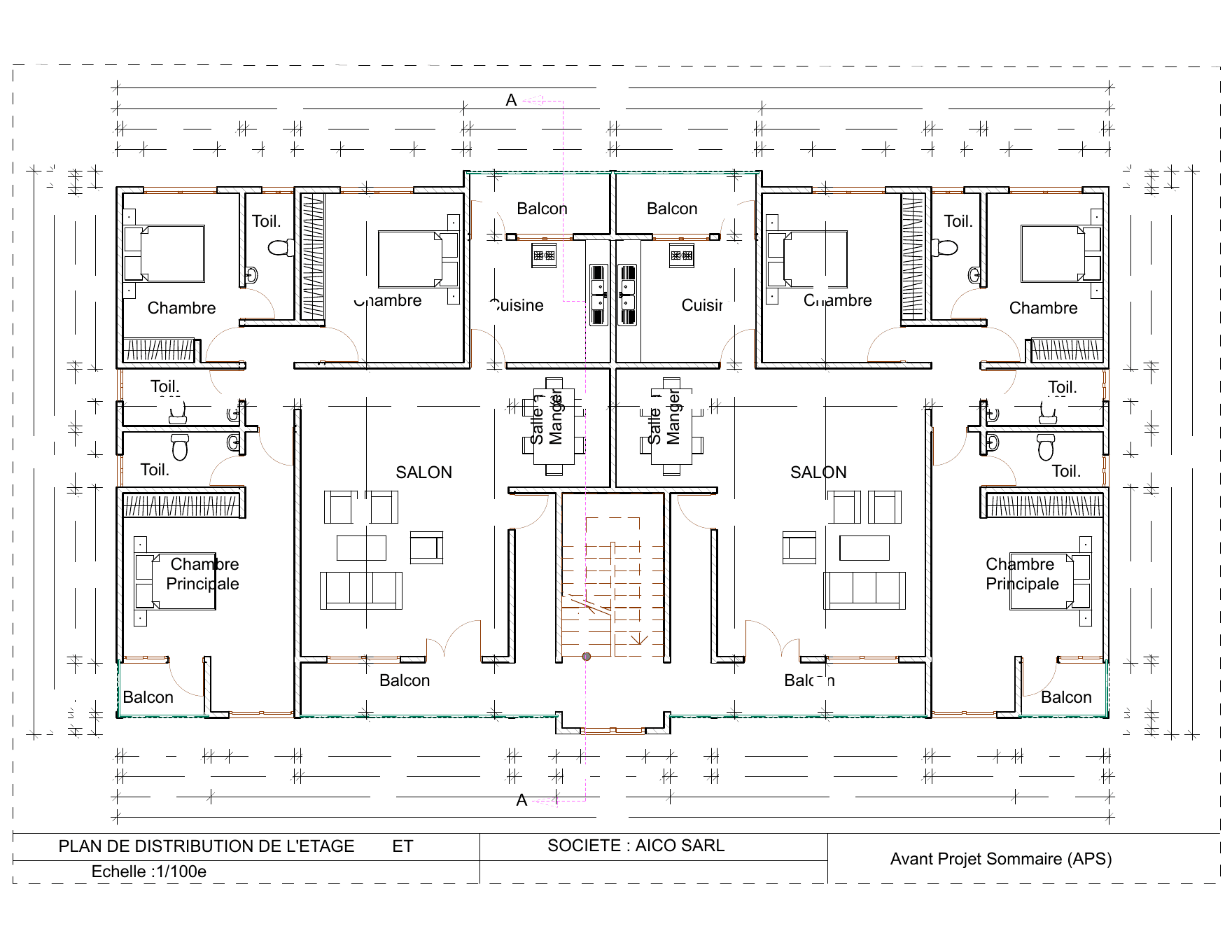 Immeuble R+2 — Étage et étage courant